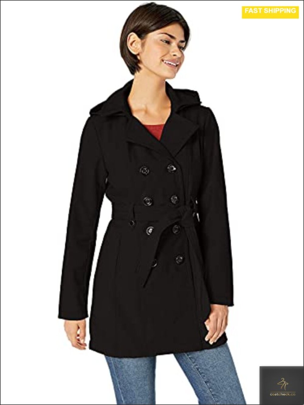 Water-Resistant Soft Shell Trench Coat with Detachable Hood
